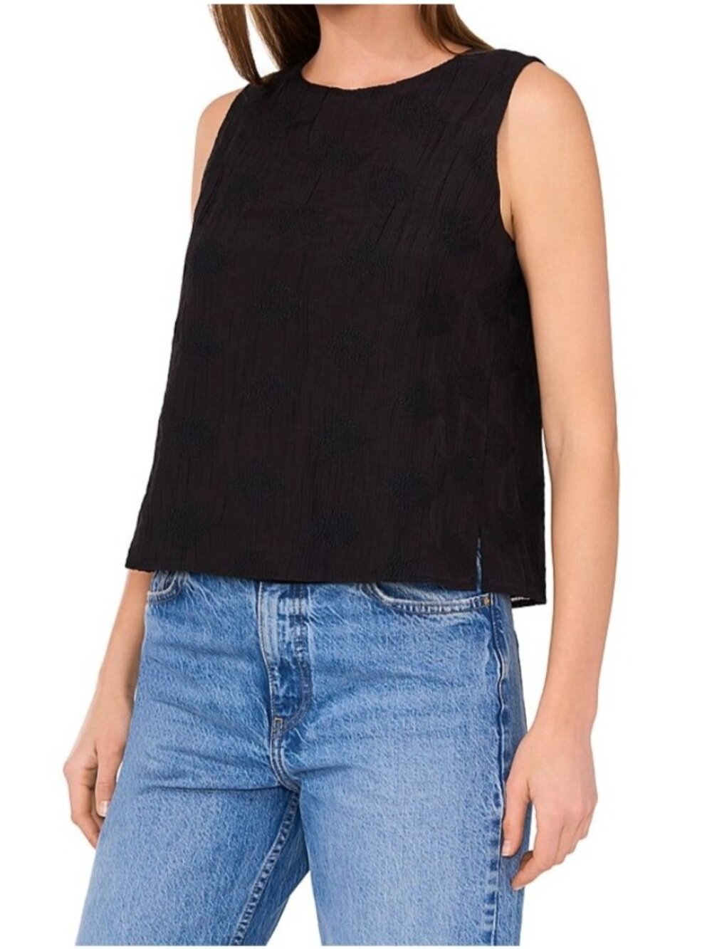 NWT Vince Camuto Black Embroidered Sleeveless Blouse L